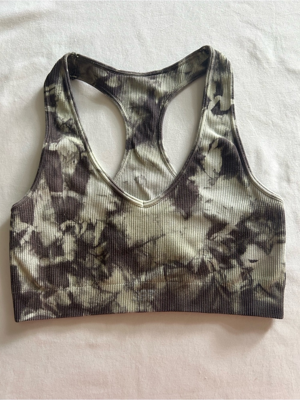 SET Active green and grey Tie-Dye Ribbed Racerback Sports Bra